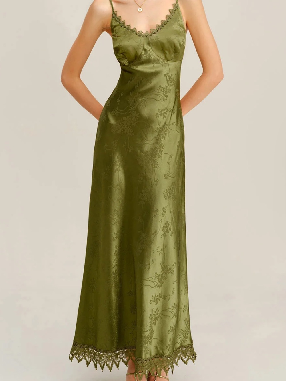 RIHOAS Green Jacquard Corset Slip Maxi Dress
